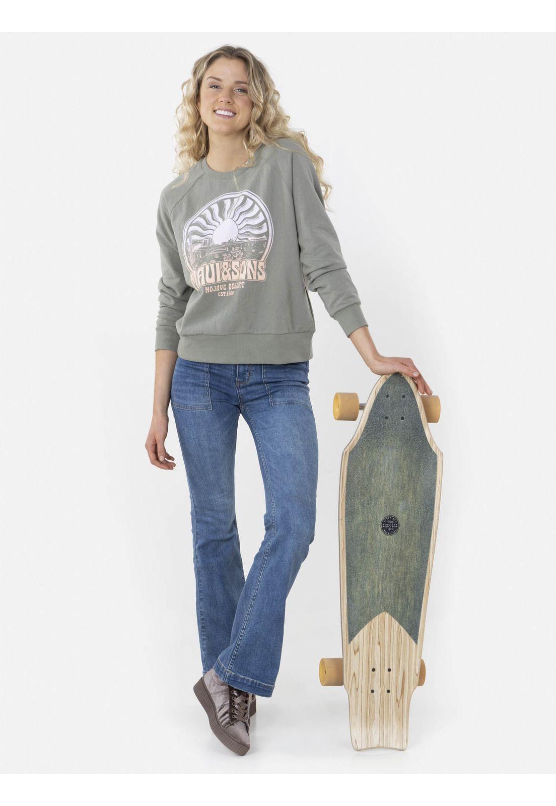 Poleron MOJAVE DESSERT CREW Mujer Verde Maui and Sons-3