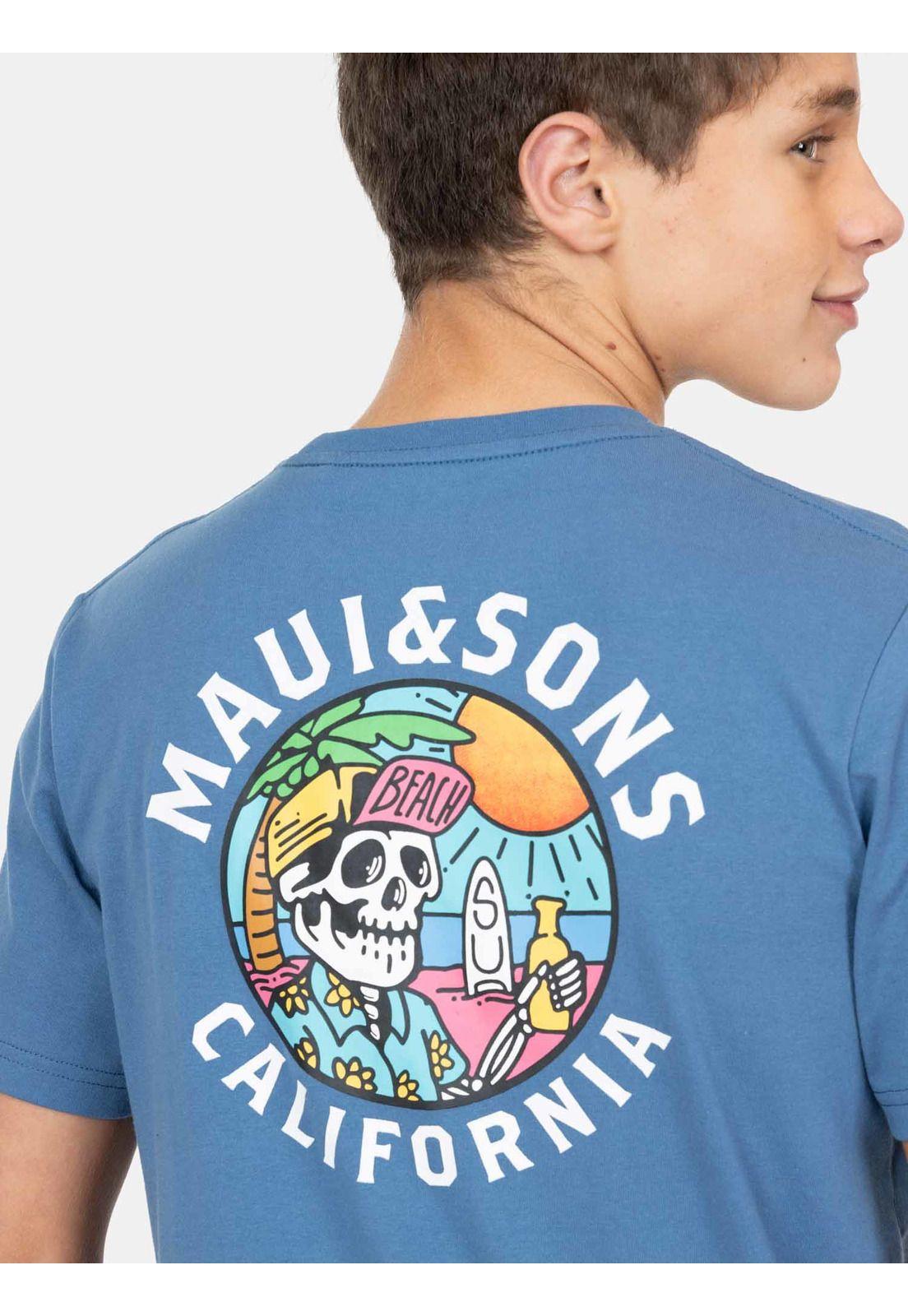Polera MC Skull On The Beach Azul Infantil Maui And Sons-2