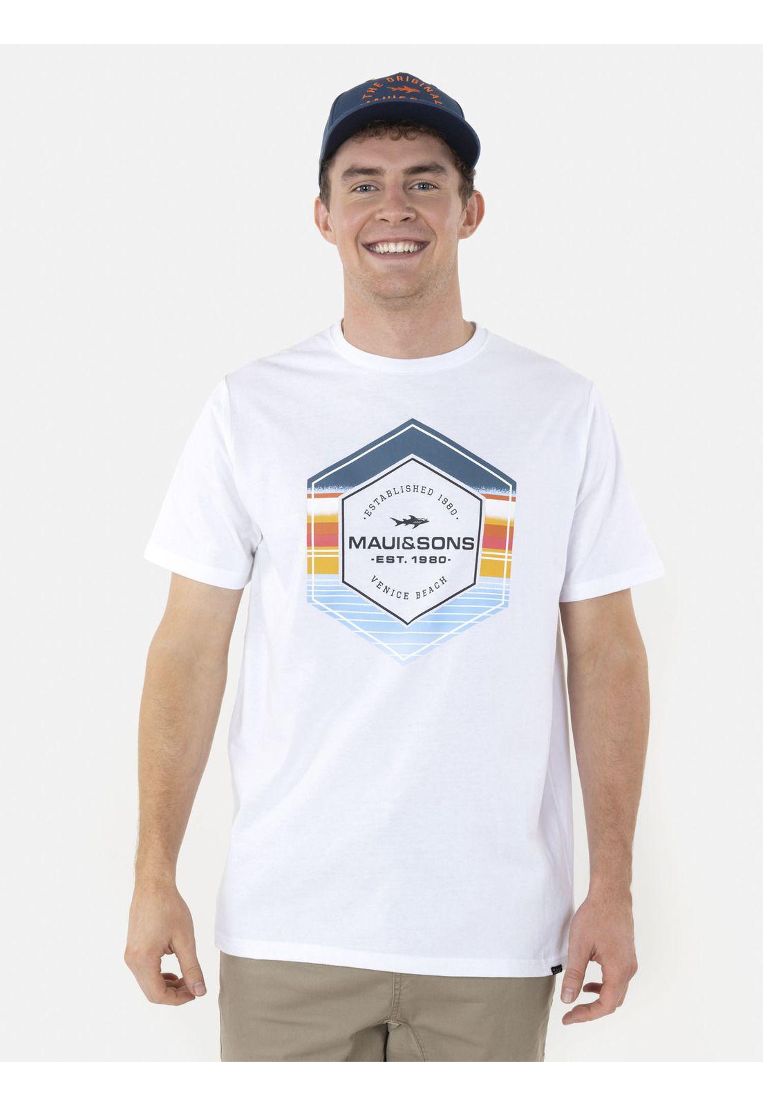 Polera GEOMETRIC SUNSET Hombre Blanco Maui and Sons-0