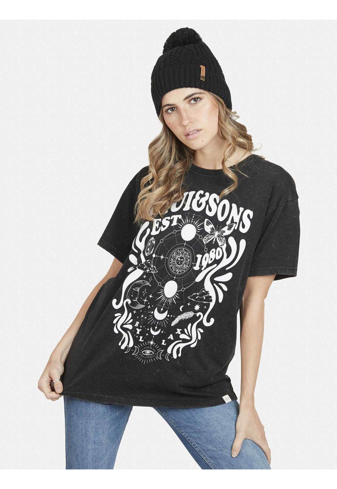 Polera BUTTERFLY WORLD Manga Corta Mujer Negro Maui & Sons-0