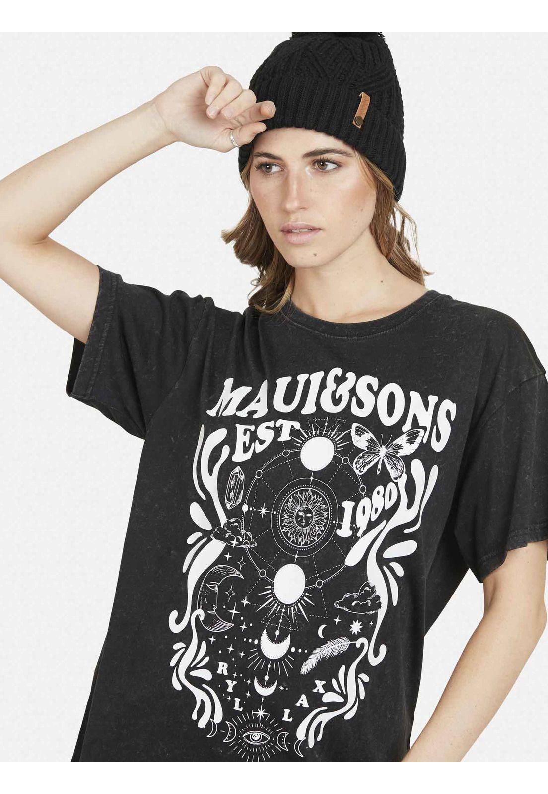 Polera BUTTERFLY WORLD Manga Corta Mujer Negro Maui & Sons-2