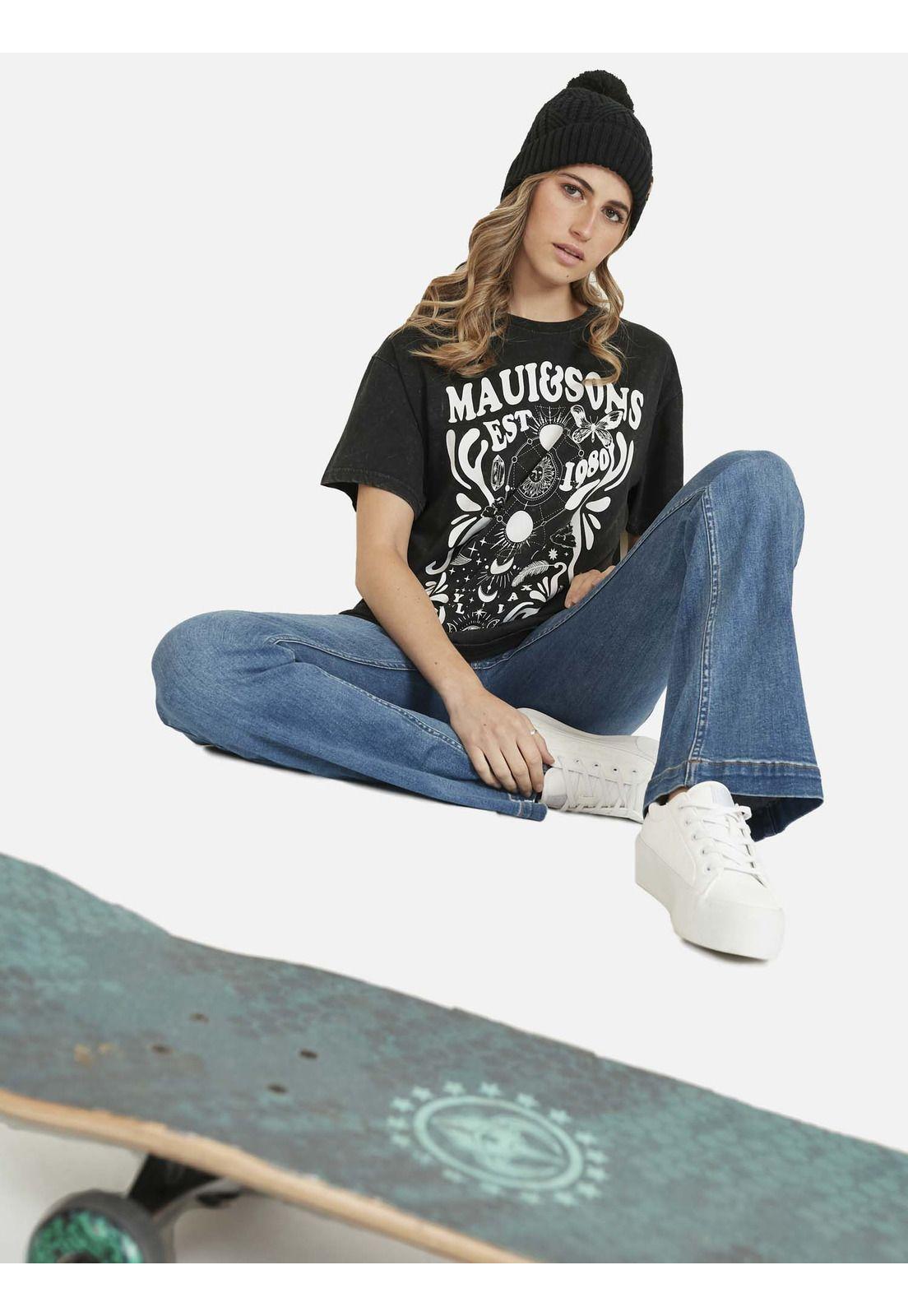 Polera BUTTERFLY WORLD Manga Corta Mujer Negro Maui & Sons-3