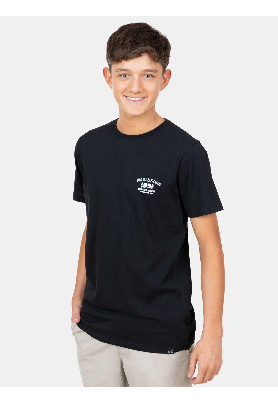 Polera MC Surfing Waves Tees Negro Infantil Maui And Sons-0