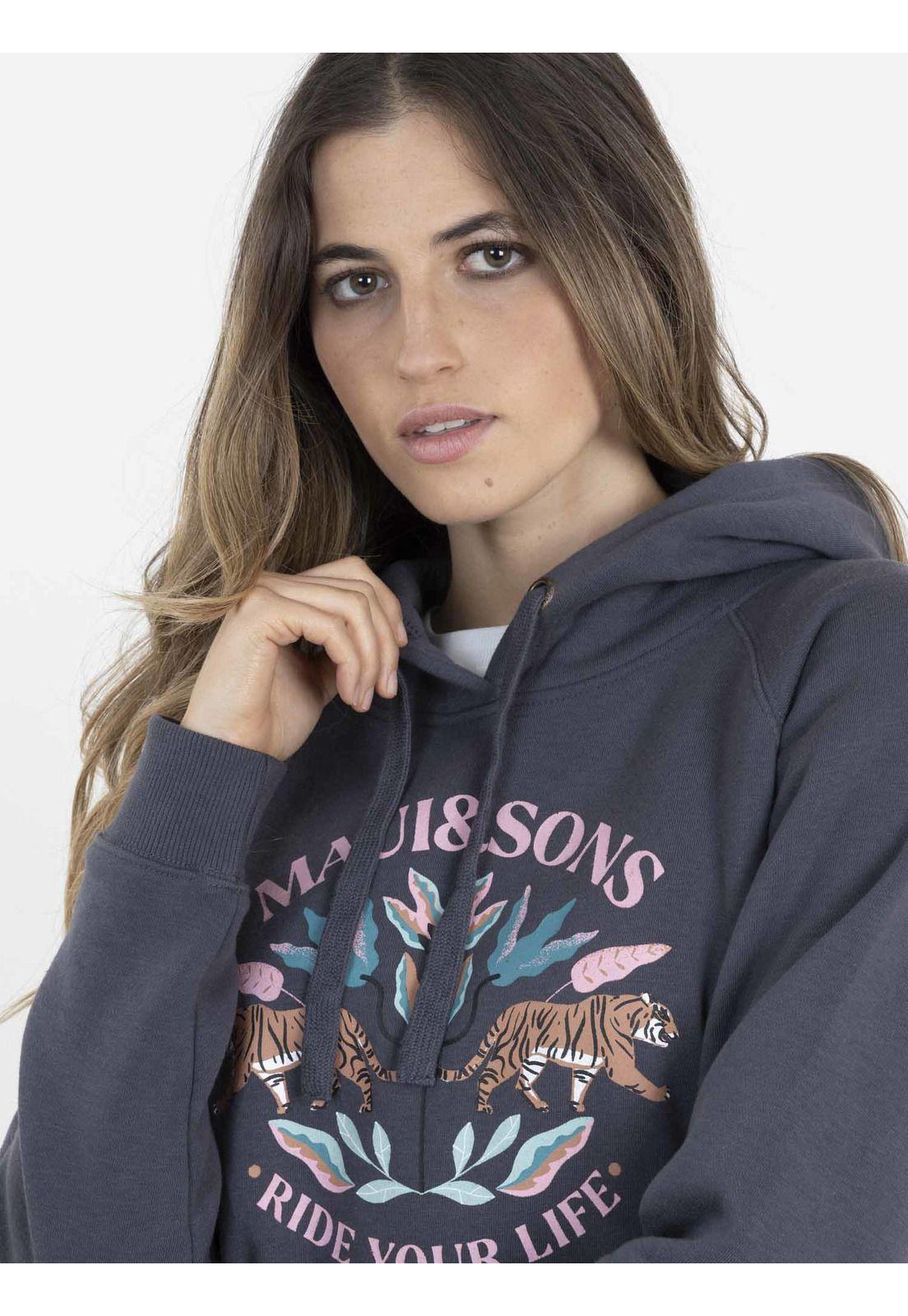 Poleron TWO TIGERS HOODIE Mujer Gris Oscuro Maui and Sons-2