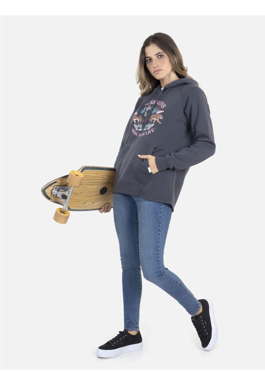 Poleron TWO TIGERS HOODIE Mujer Gris Oscuro Maui and Sons-3