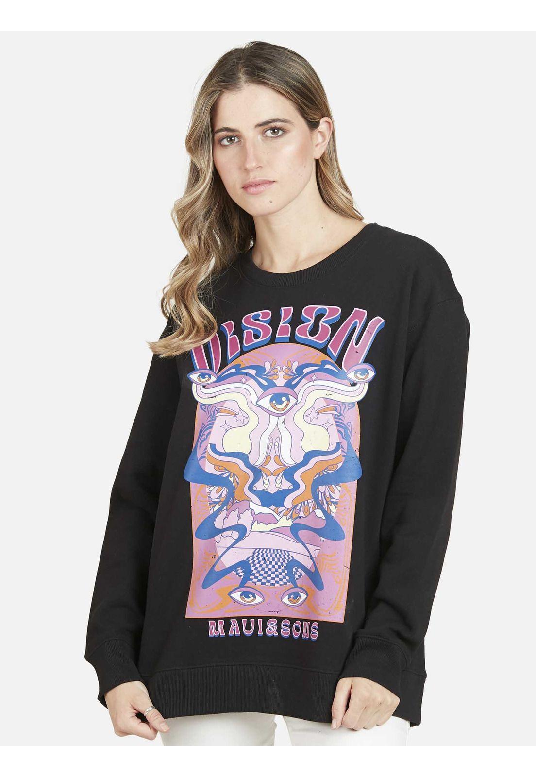 Poleron CREW SICODELIC EYE Mujer Negro Maui and Sons-0