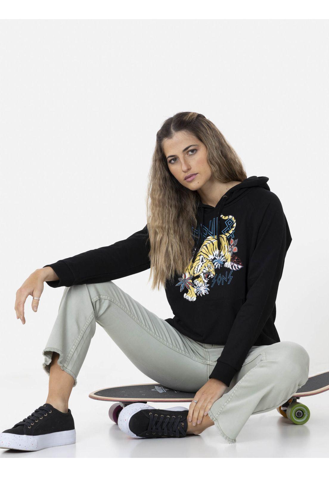 Poleron TIGER SONS HOODIE Mujer Negro Maui and Sons-3