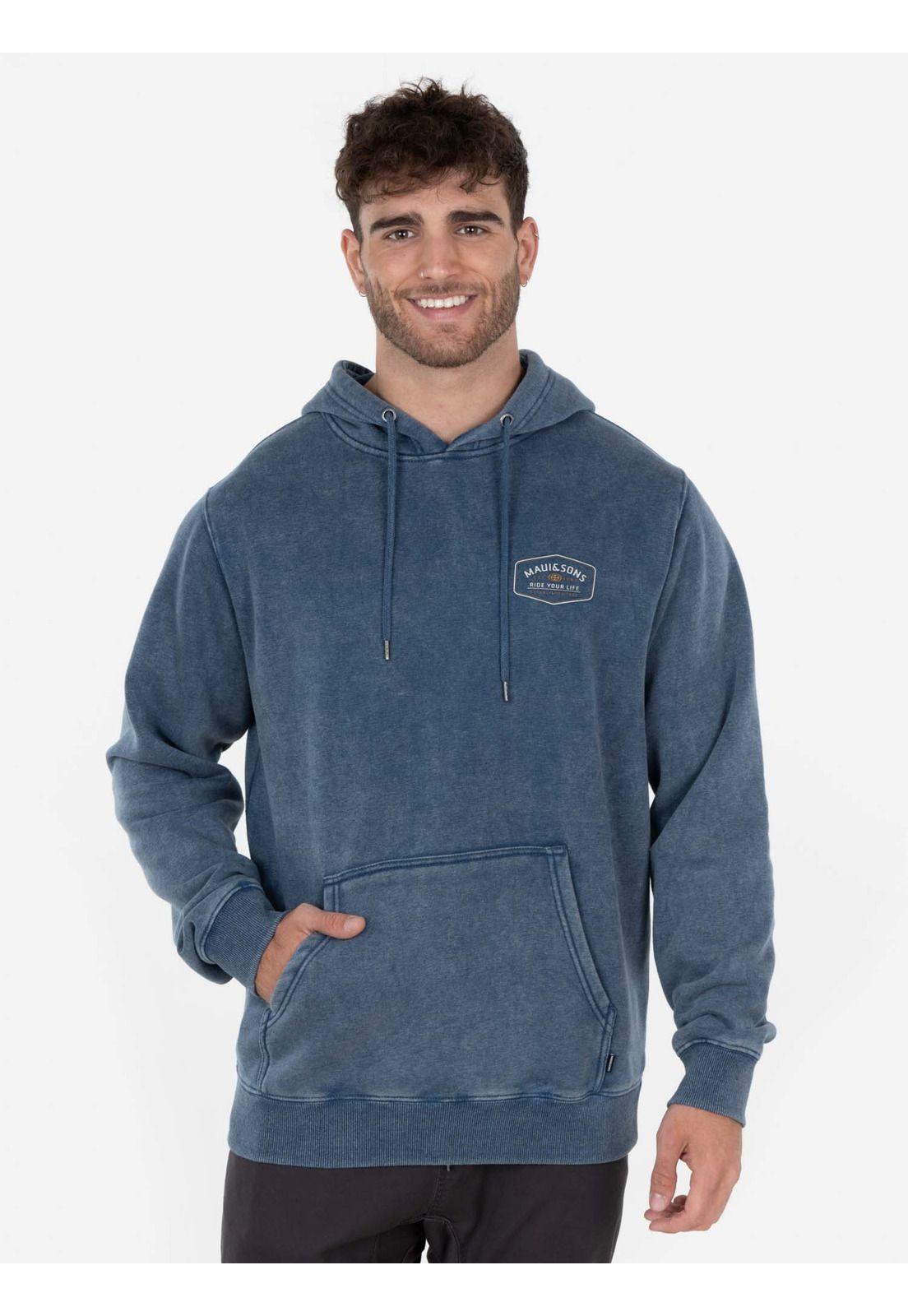 Poleron ESTABLISHED HOODIE Hombre Azul Maui and Sons-0