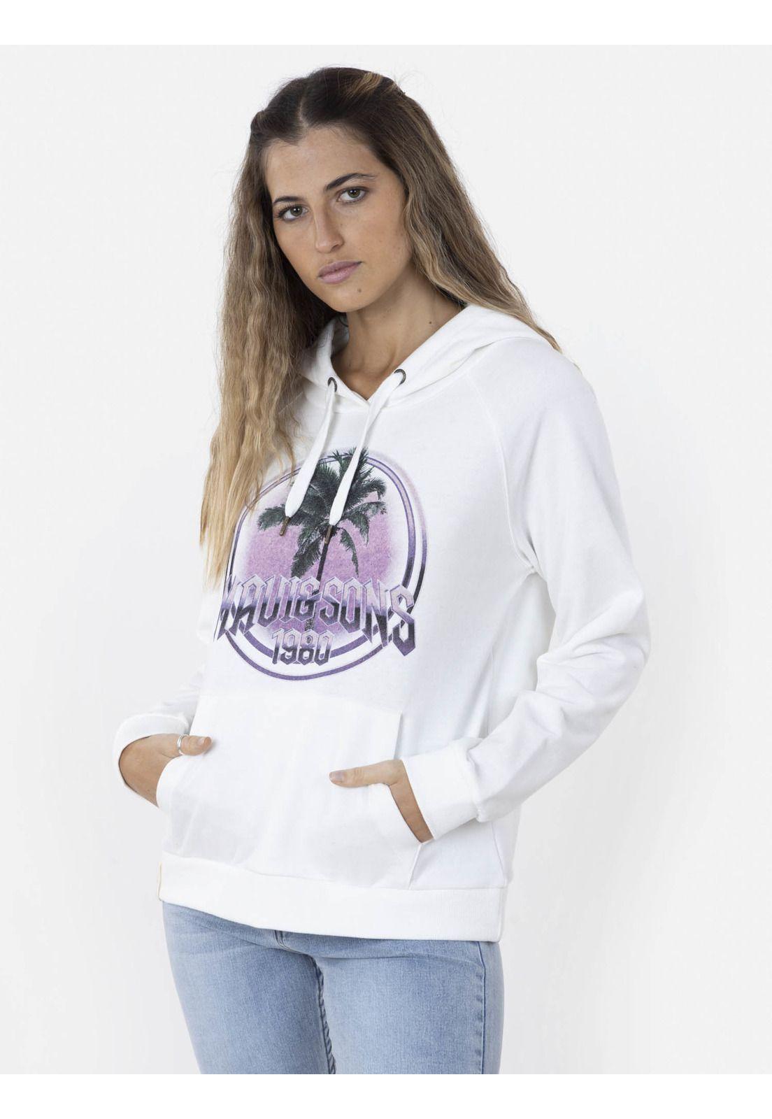 Poleron PALM ON THE ROCK HOODIE Mujer Blanco Maui and Sons-0