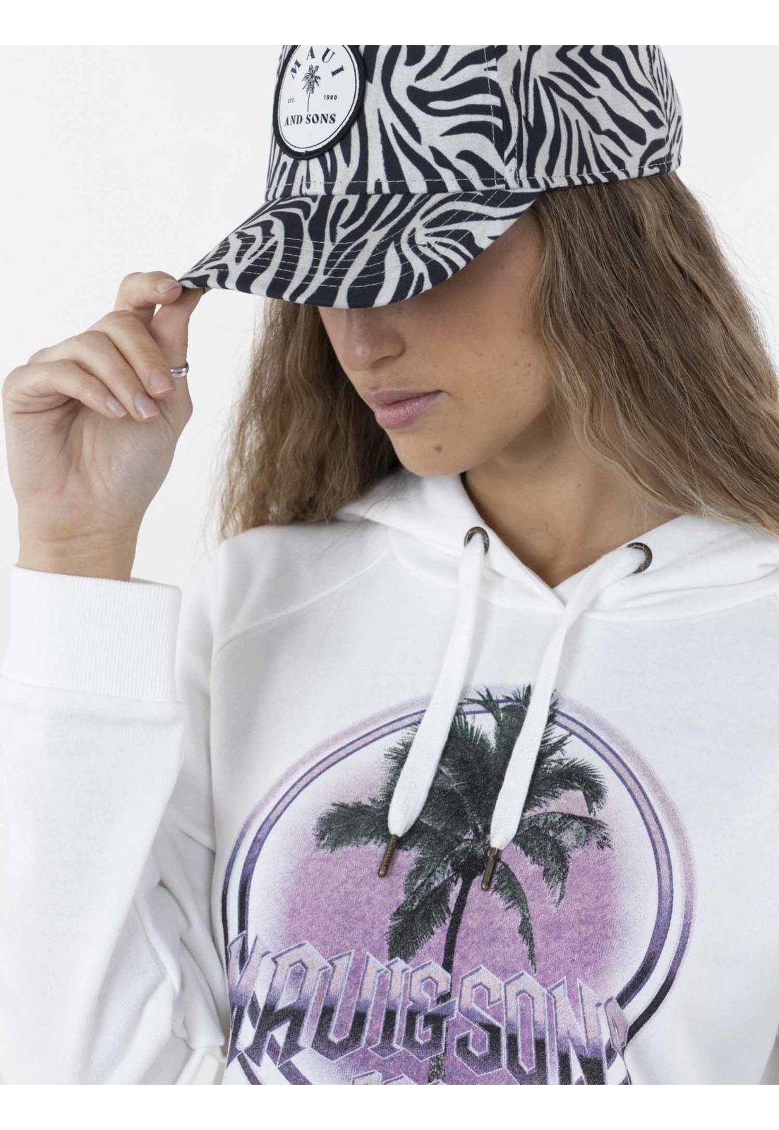 Poleron PALM ON THE ROCK HOODIE Mujer Blanco Maui and Sons-2