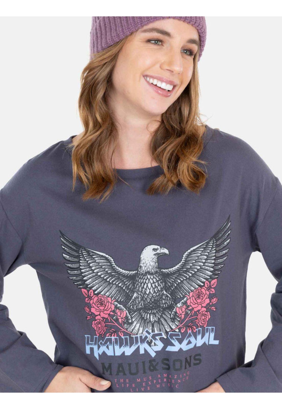 Polera Hawk'S Soul T-Shirt Gris Mujer Maui And Sons-2
