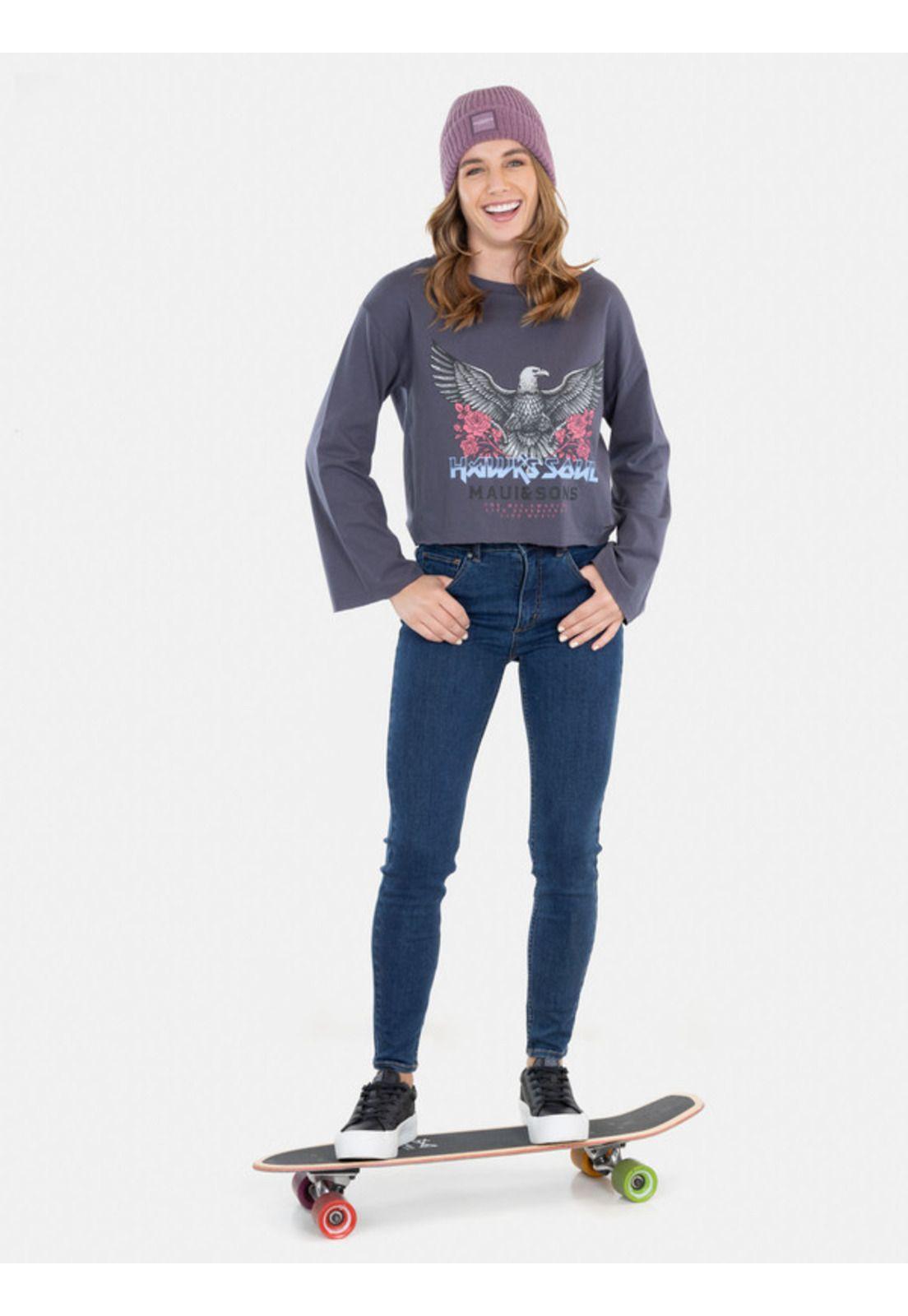 Polera Hawk'S Soul T-Shirt Gris Mujer Maui And Sons-3
