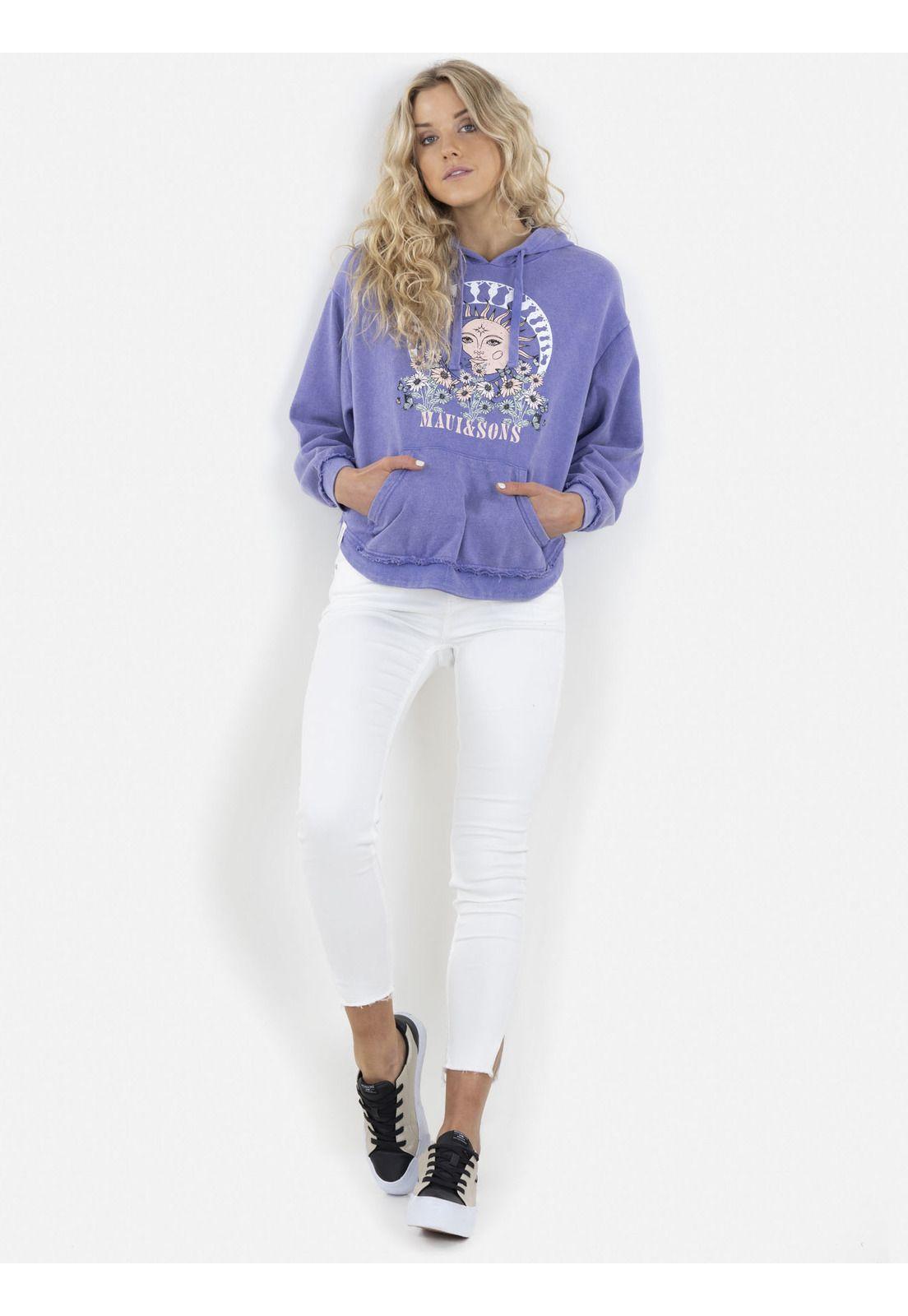 Poleron FLOWER MOON HOODIE Mujer Morado Maui and Sons-3