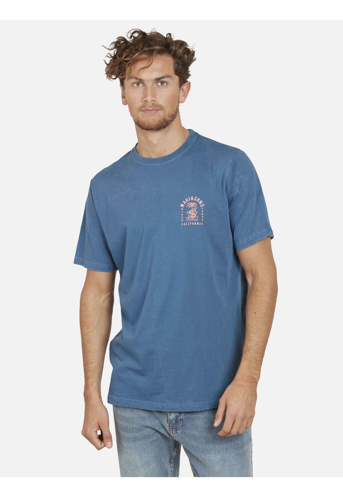 Polera SNAKE & PALM DYE Hombre Azul Maui and Sons-0