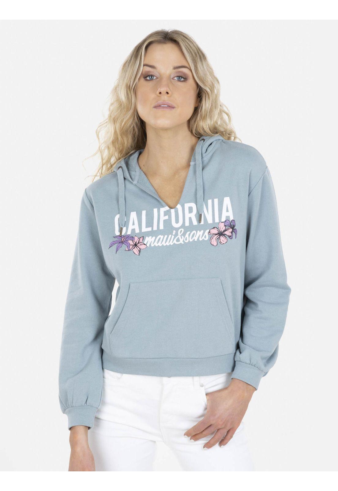 Poleron CALIFORNIA FLOWER HOODIE Mujer Celeste Maui and Sons-0