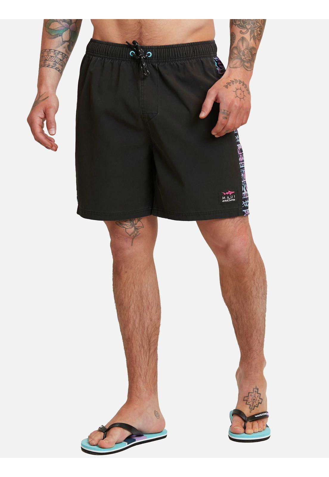 Traje De Baño Dark Oahu Short Negro Hombre Maui And Sons-0