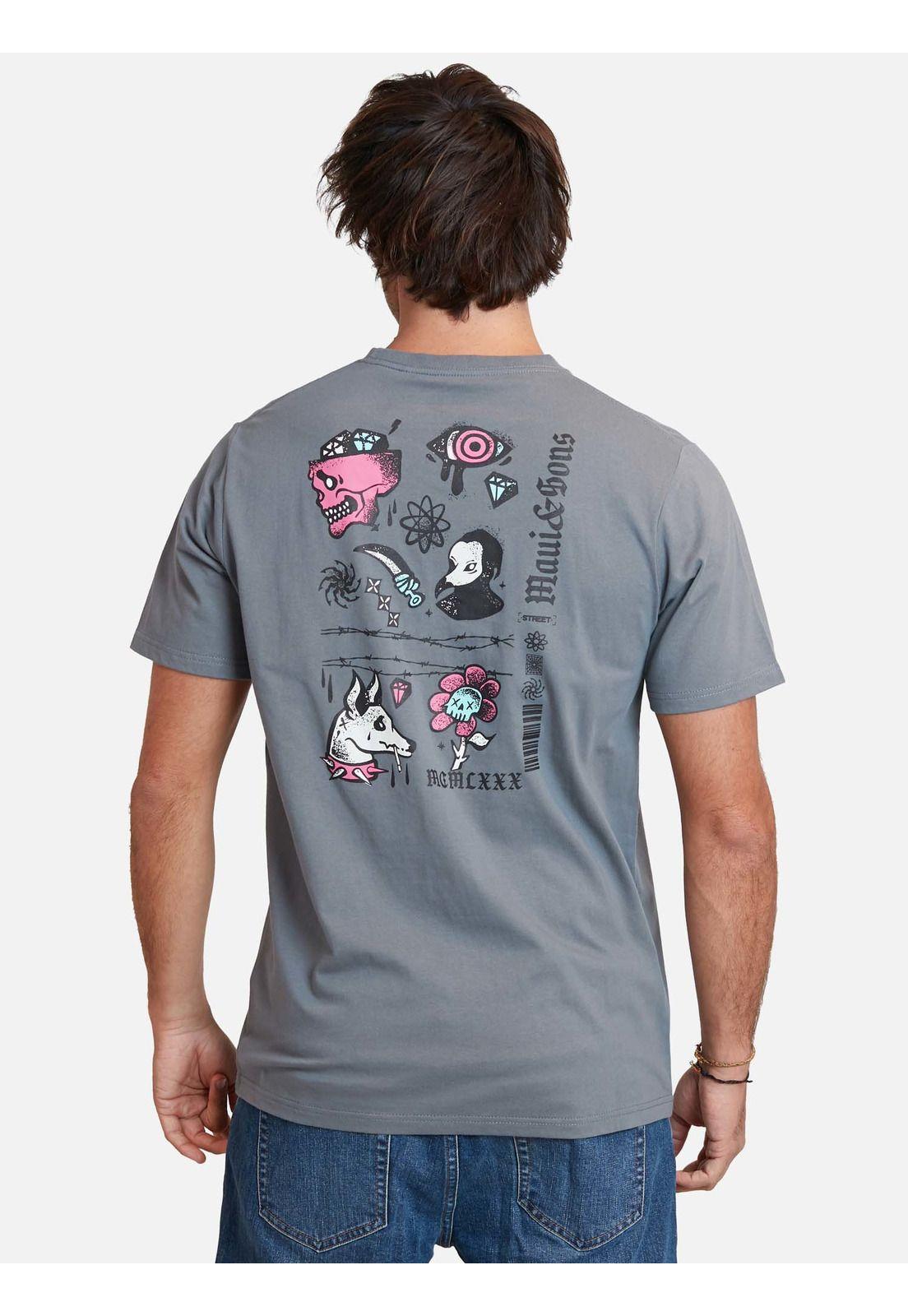 Polera skull punk ss tees Gris Hombre Maui And Sons-1