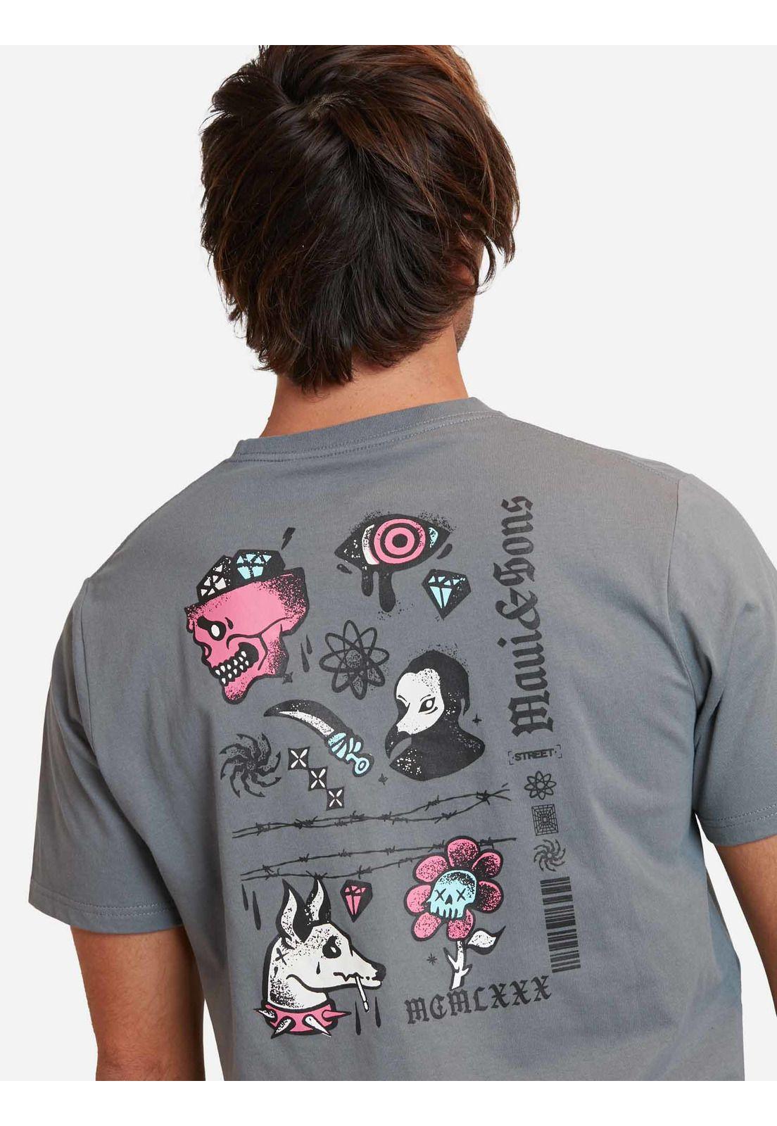 Polera skull punk ss tees Gris Hombre Maui And Sons-2