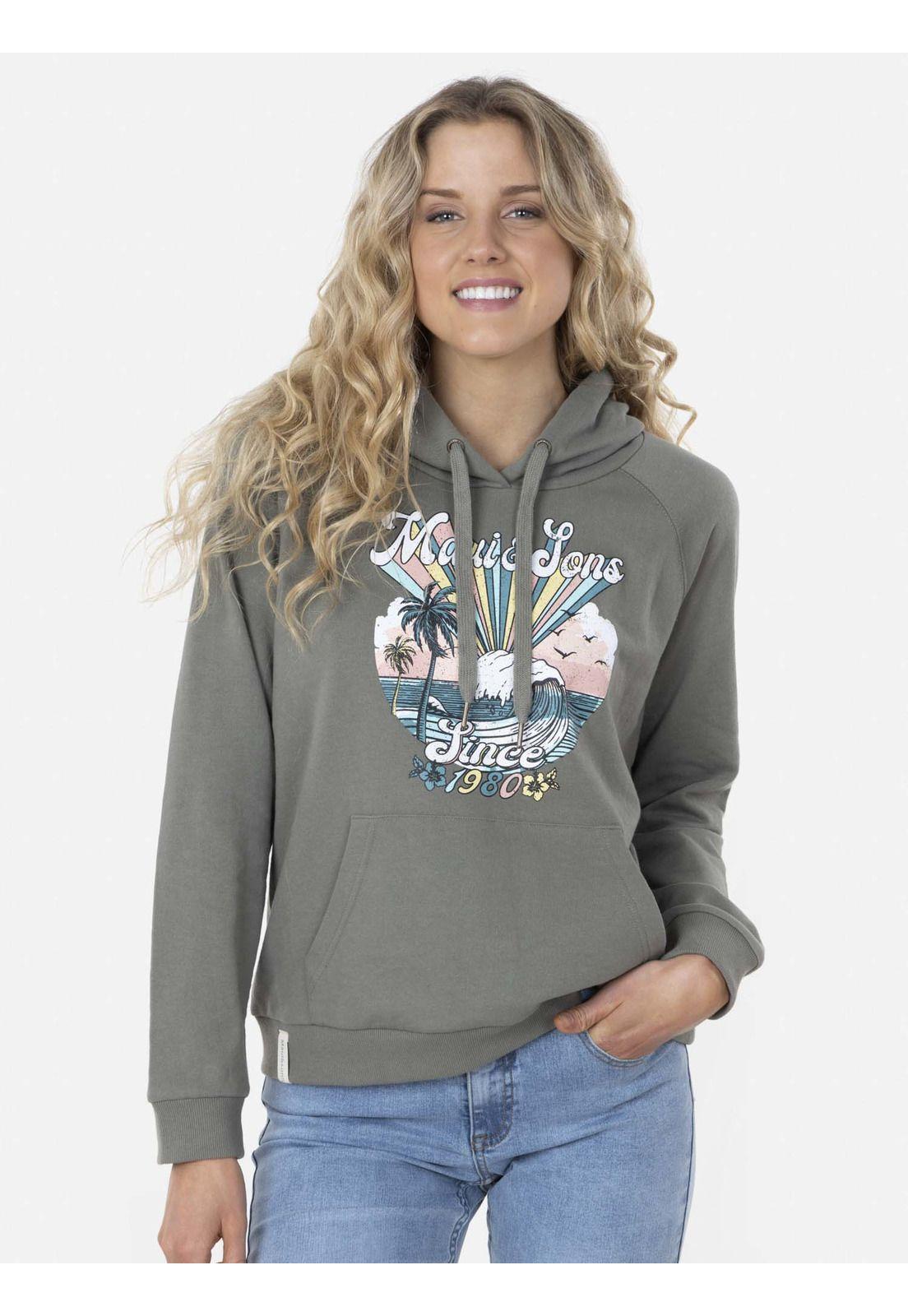Poleron 1980 STYLE HOODIE Mujer Verde Maui and Sons-0