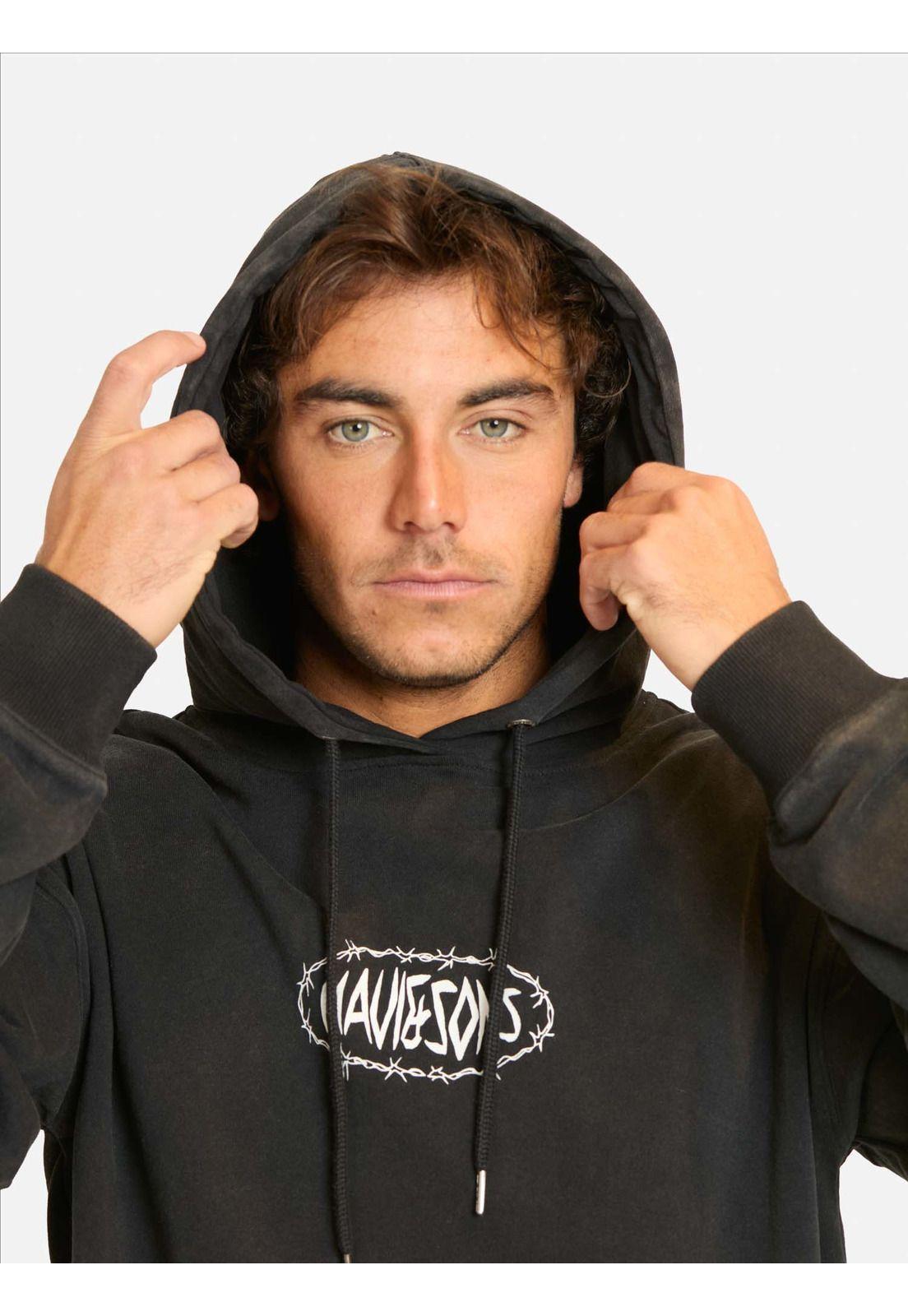 Poleron Canguro Waviana Negro Hombre Maui And Sons-2