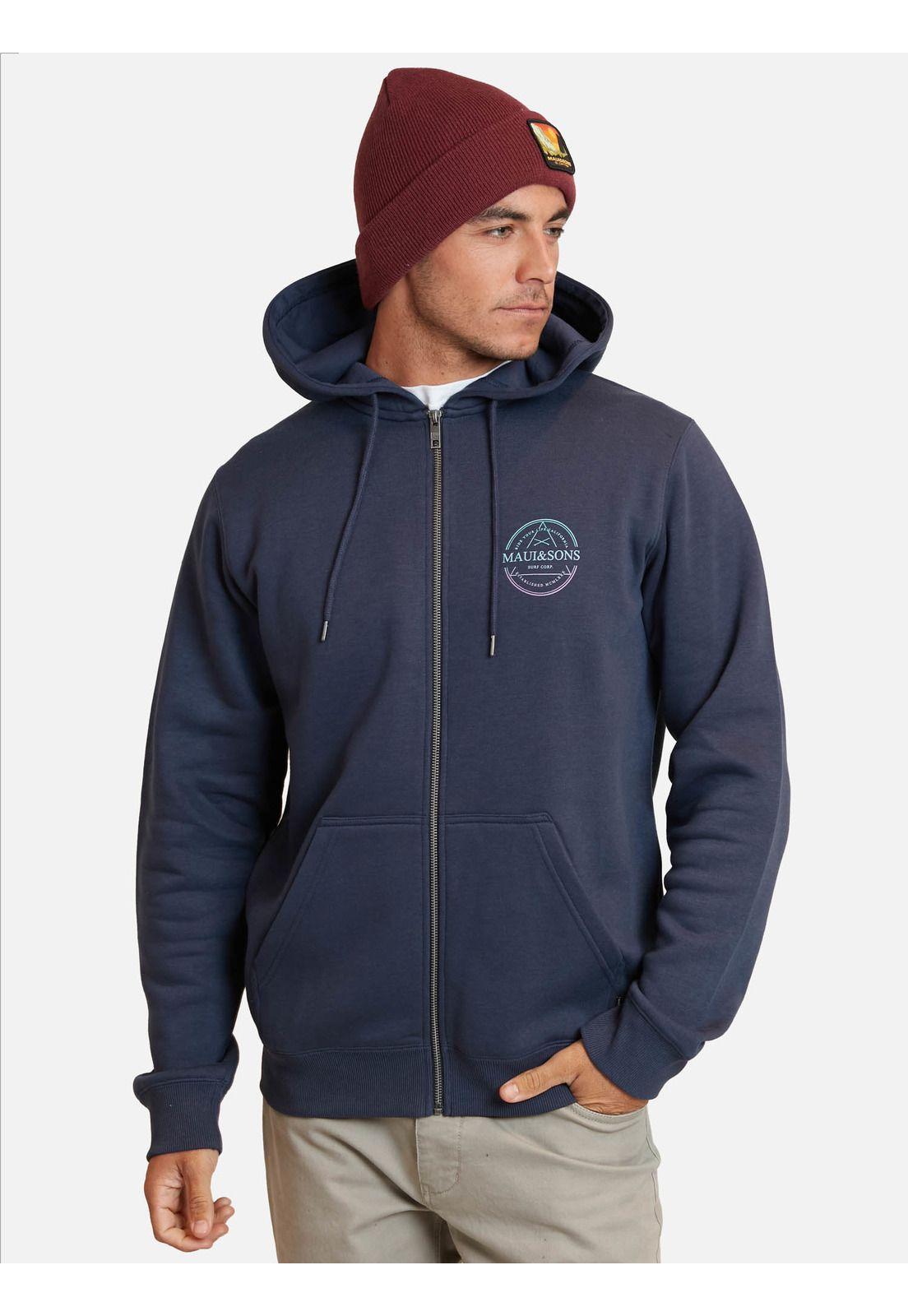 Poleron Fullzipper Established Mcmlx Hombre Azul Marino Maui And Sons-0