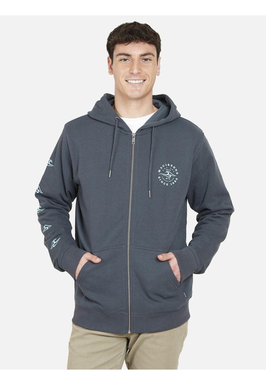 Poleron Fullzipper WAVES 1980 Hombre Gris Oscuro Maui and Sons-0