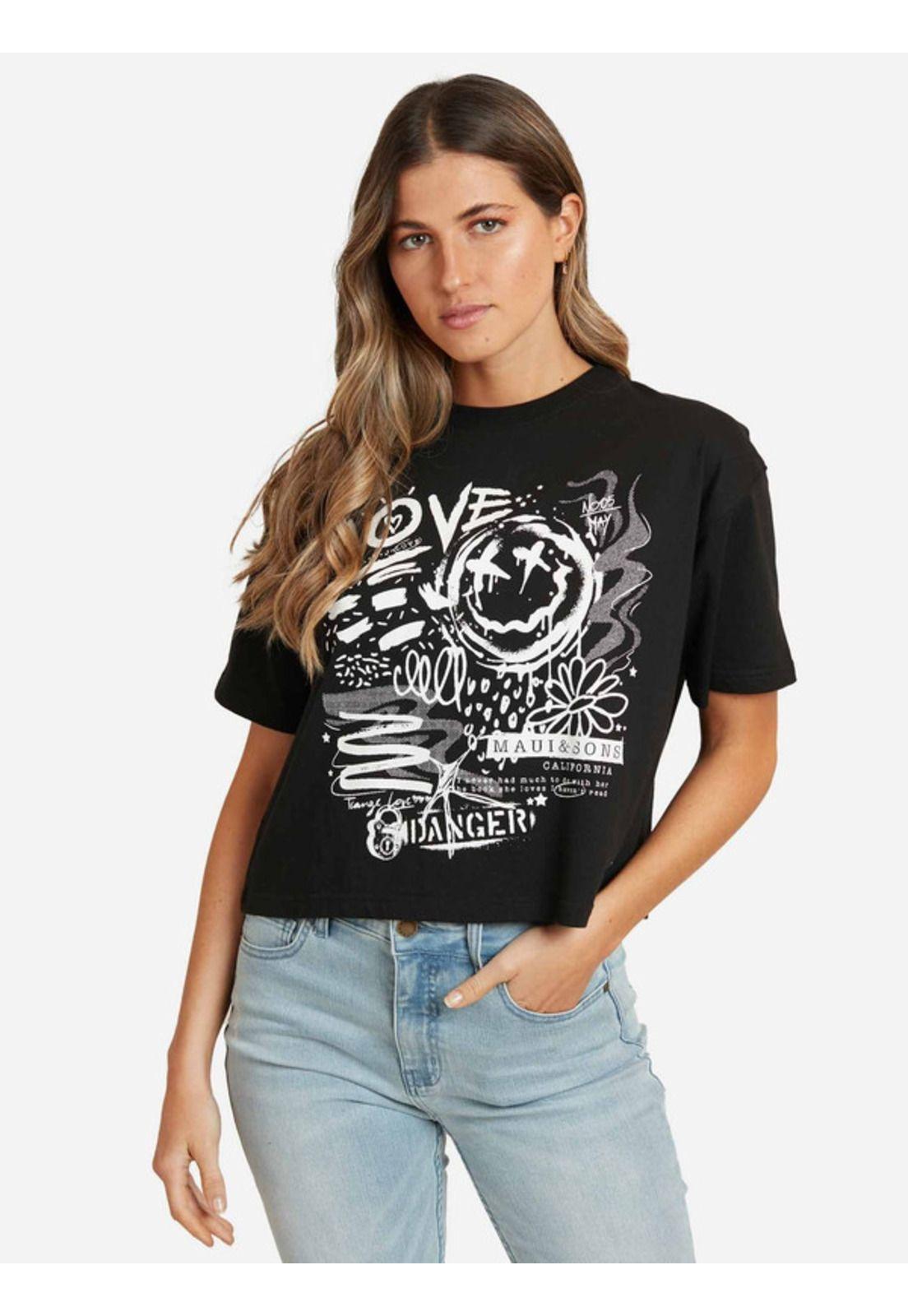 POLERA MC SMILE GRAFFITI NEGRO MUJER MAUI AND SONS-0