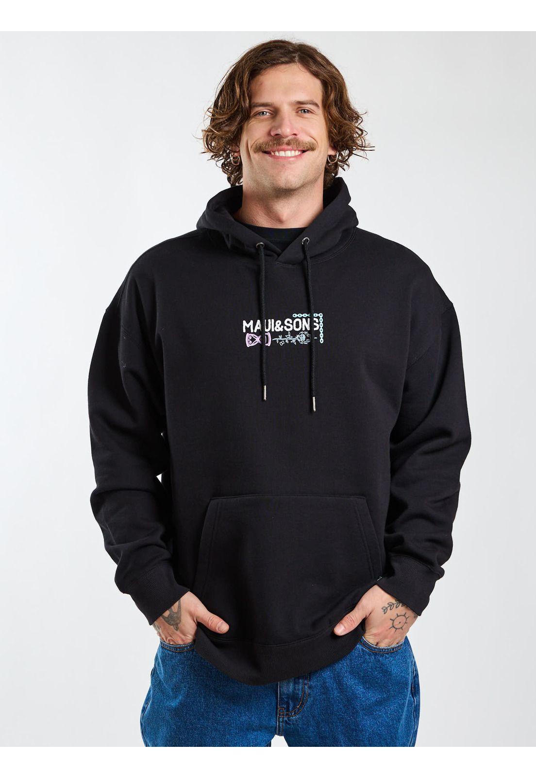 Poleron Canguro Neon Break Negro Hombre Maui and Sons-5