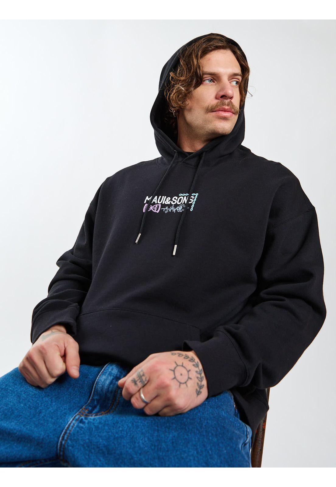 Poleron Canguro Neon Break Negro Hombre Maui and Sons-6