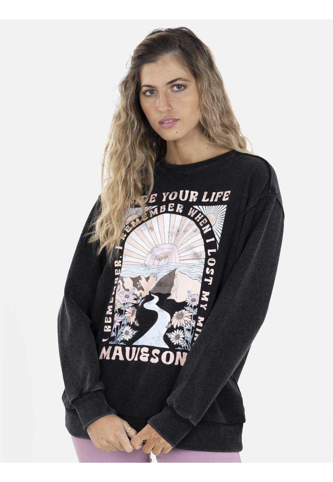 Poleron LOST MY MIND CREW Mujer Negro Maui and Sons-0