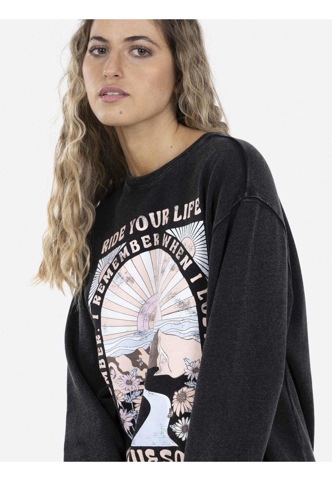Poleron LOST MY MIND CREW Mujer Negro Maui and Sons-2