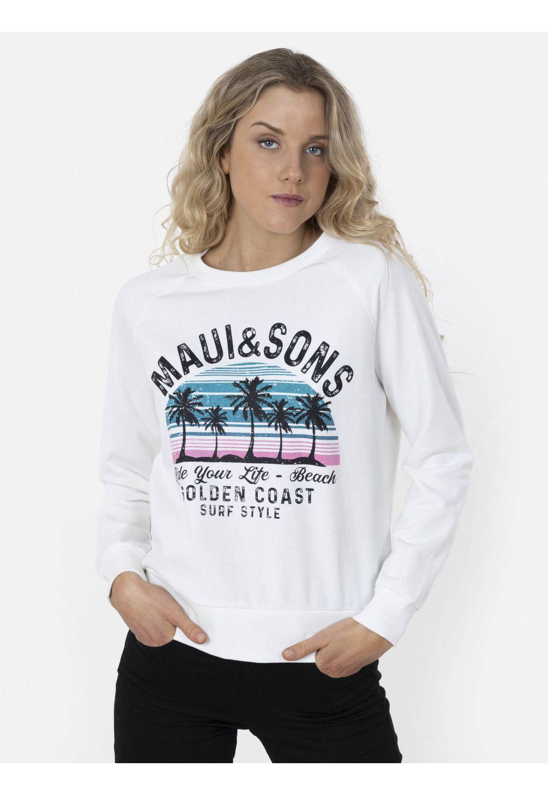 Poleron RIDE YOUR LIFE- BEACH CREW Mujer Blanco Maui and Sons-0