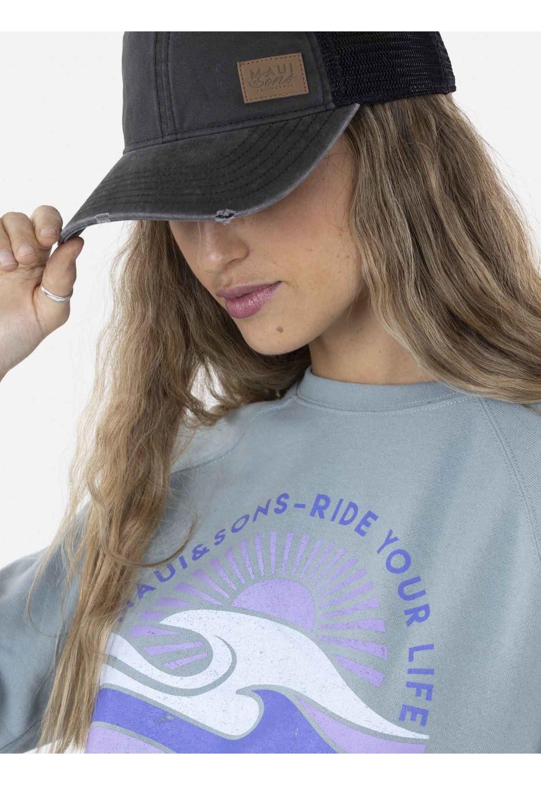 Poleron PURPLE WAVE CREW Mujer Azul Maui and Sons-2