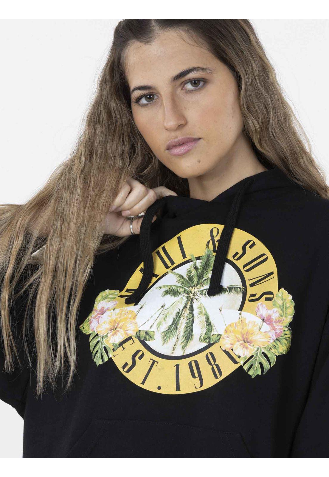 Poleron GUNS FLOWER HOODIE Mujer Negro Maui and Sons-2