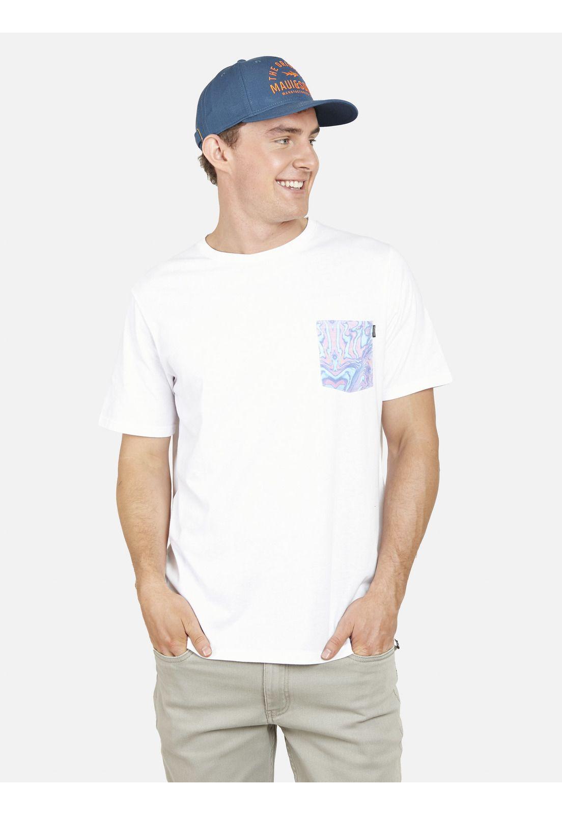 Polera POCKET PRINT Hombre Blanco Maui and Sons-0