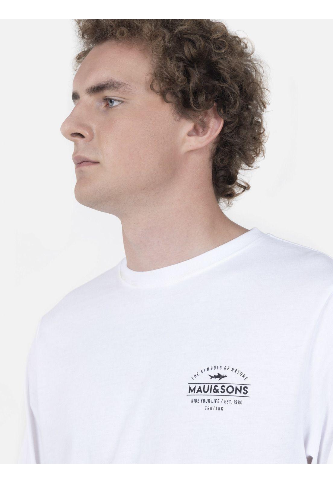 Polera Hombre CENTURY TEXT LS TE Blanco Maui and Sons-2