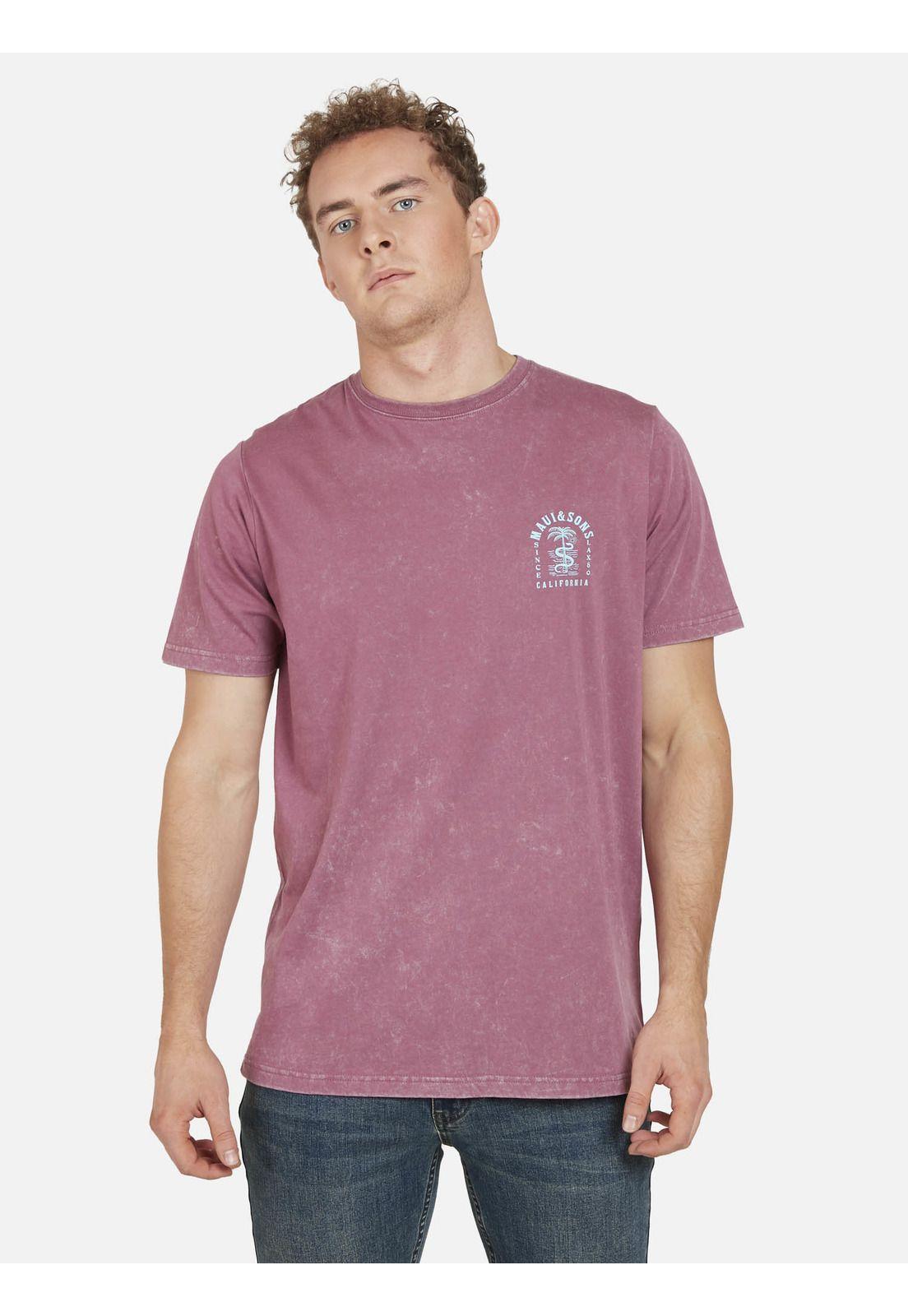 Polera SNAKE & PALM DYE Hombre Burdeo Maui and Sons-0