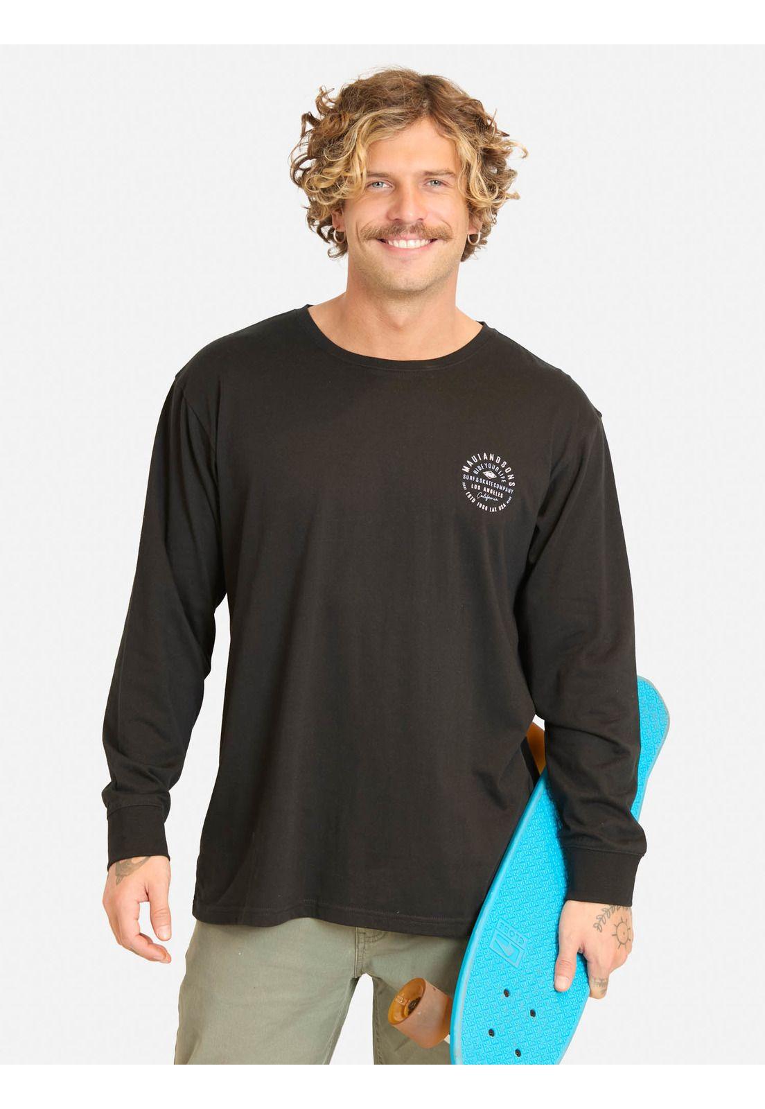 Polera ML Piyus Negro Hombre Maui And Sons-0