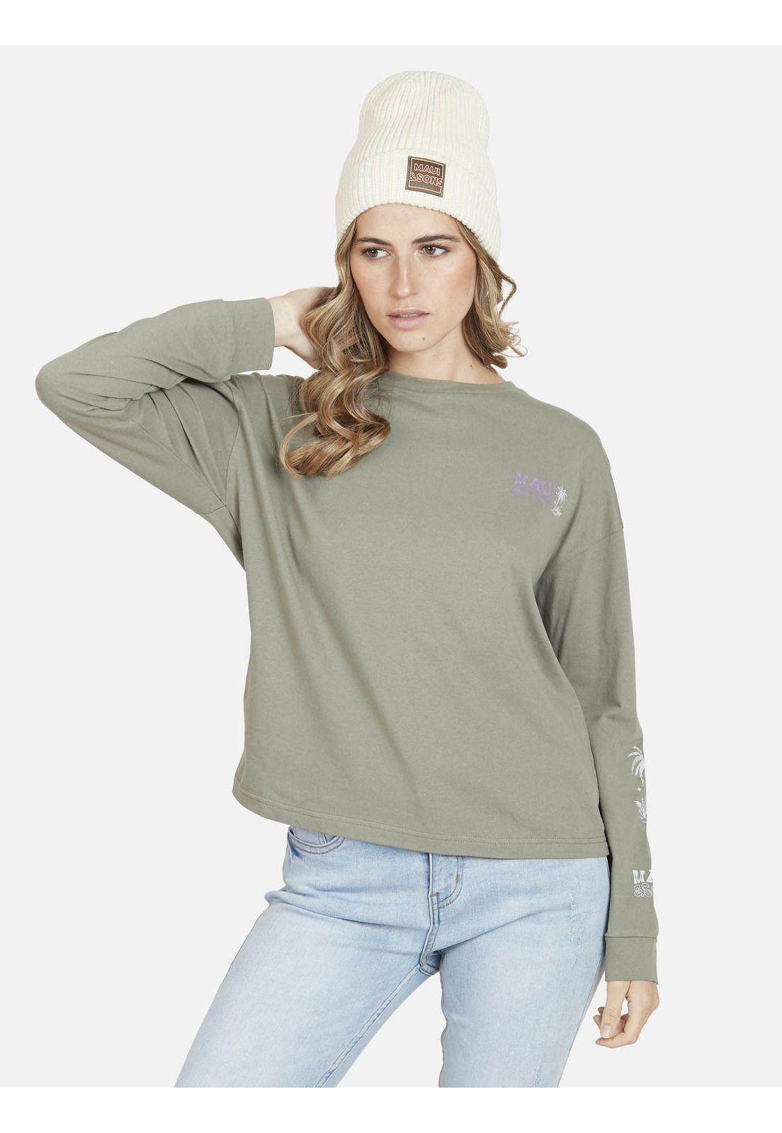Polera Manga Larga FEEL THE VIBES Mujer Verde Maui & Sons-0