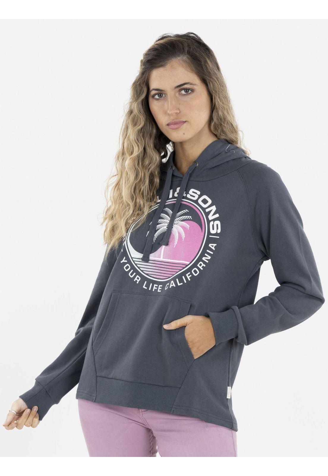 Poleron PALM AND PEACE HOODIE Mujer Gris Oscuro Maui and Sons-0