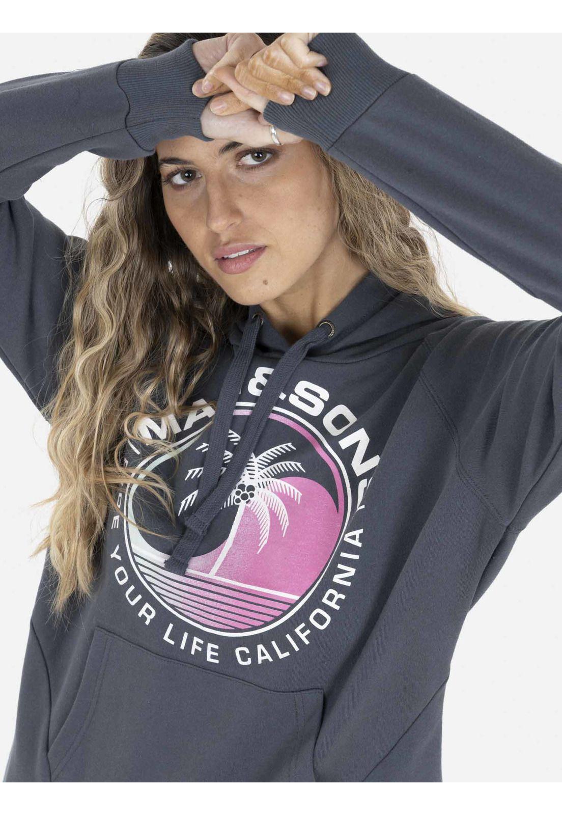 Poleron PALM AND PEACE HOODIE Mujer Gris Oscuro Maui and Sons-2