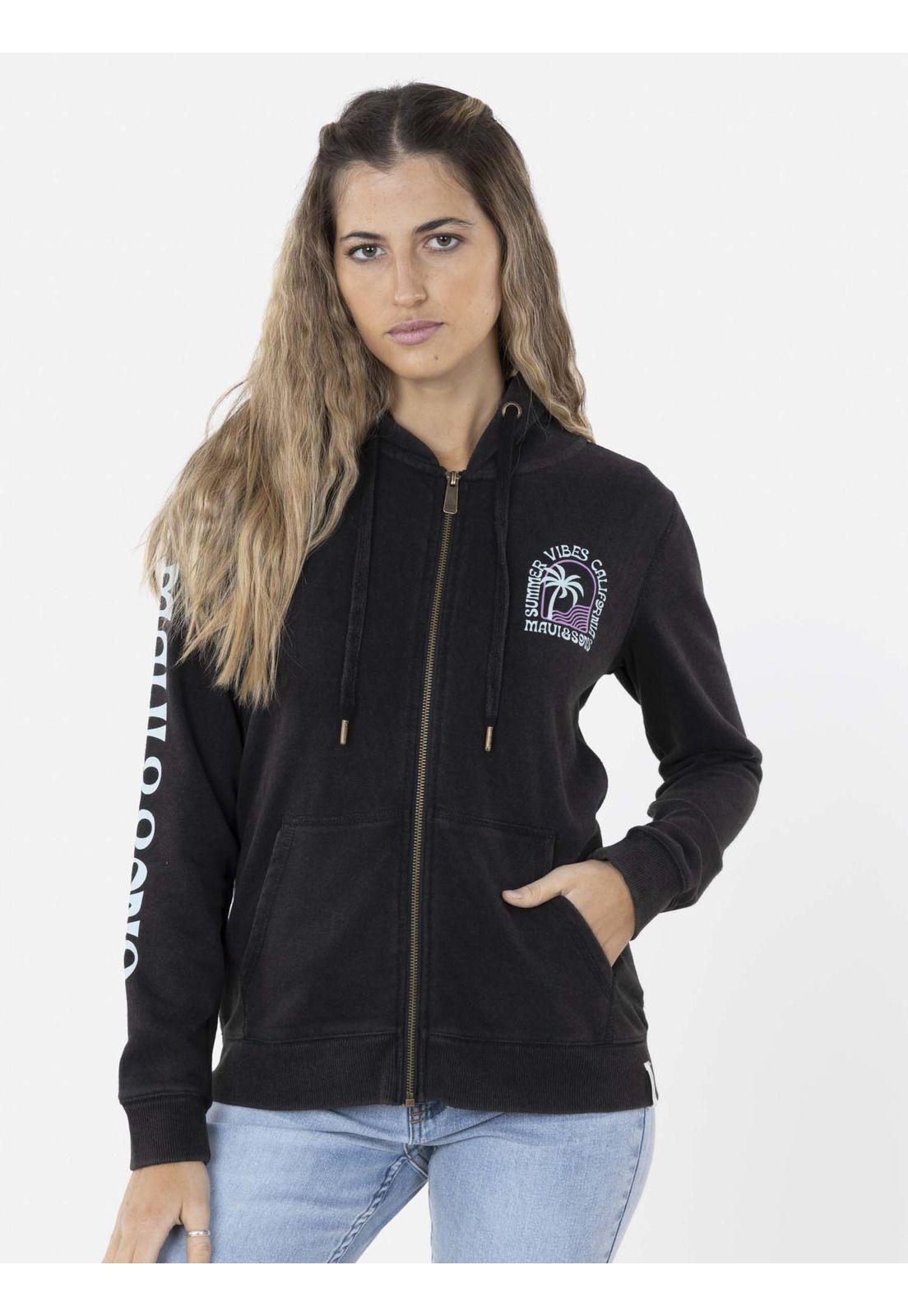Poleron Fullzipper WAVE VIBES FZ Mujer Negro Maui and Sons-0