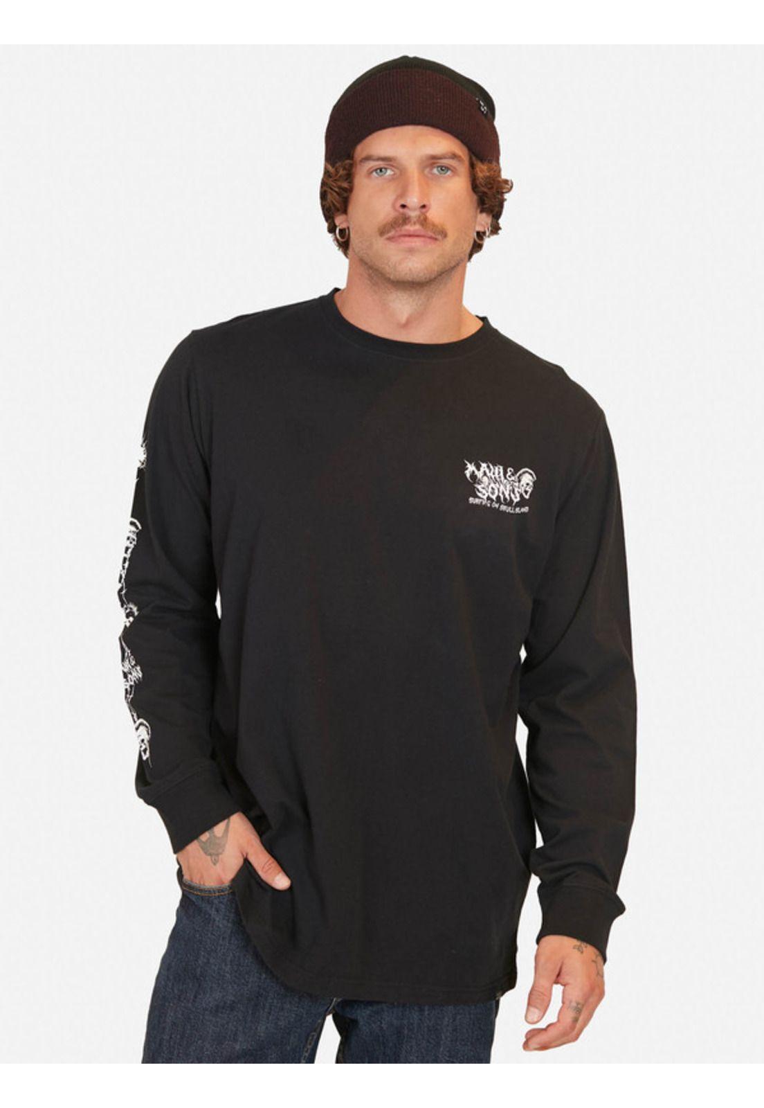 Polera Surfing On Skull Island Ls Tees Negro Hombre Maui And Sons-0