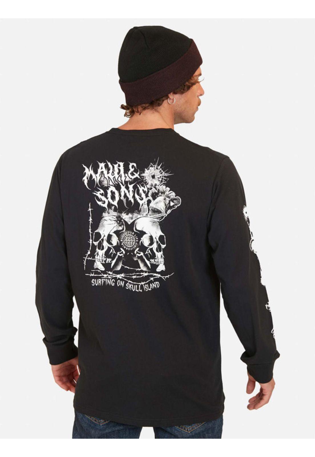 Polera Surfing On Skull Island Ls Tees Negro Hombre Maui And Sons-1