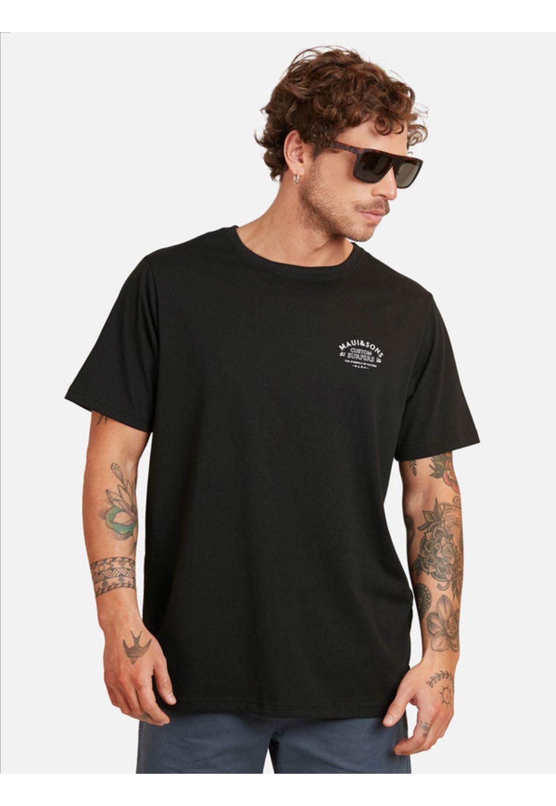Polera Custom Surfers Ss Tee Hombre Negro Maui And Sons-0
