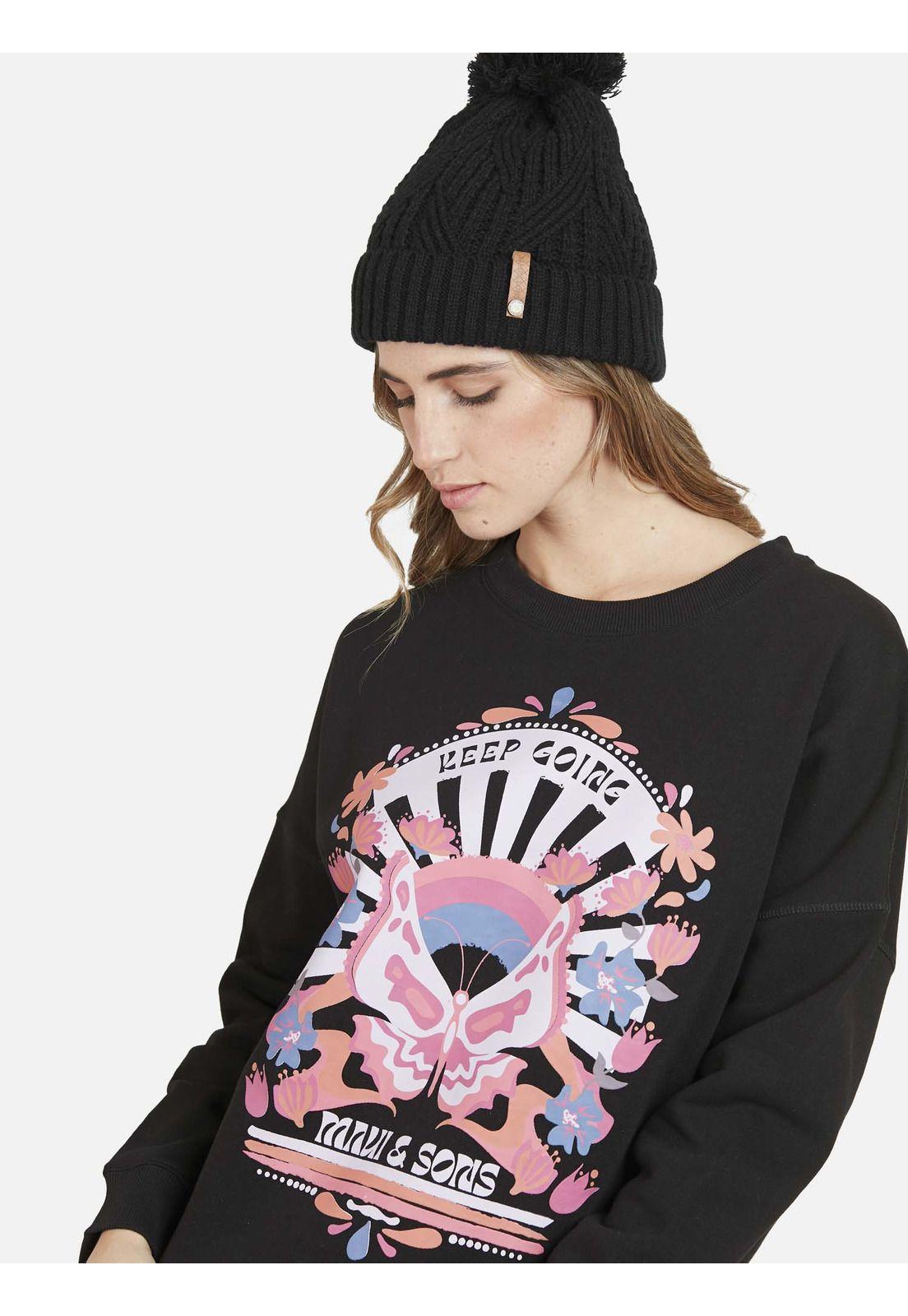 Poleron BUTTERFLY ARC CREW Mujer Negro Maui and Sons-2