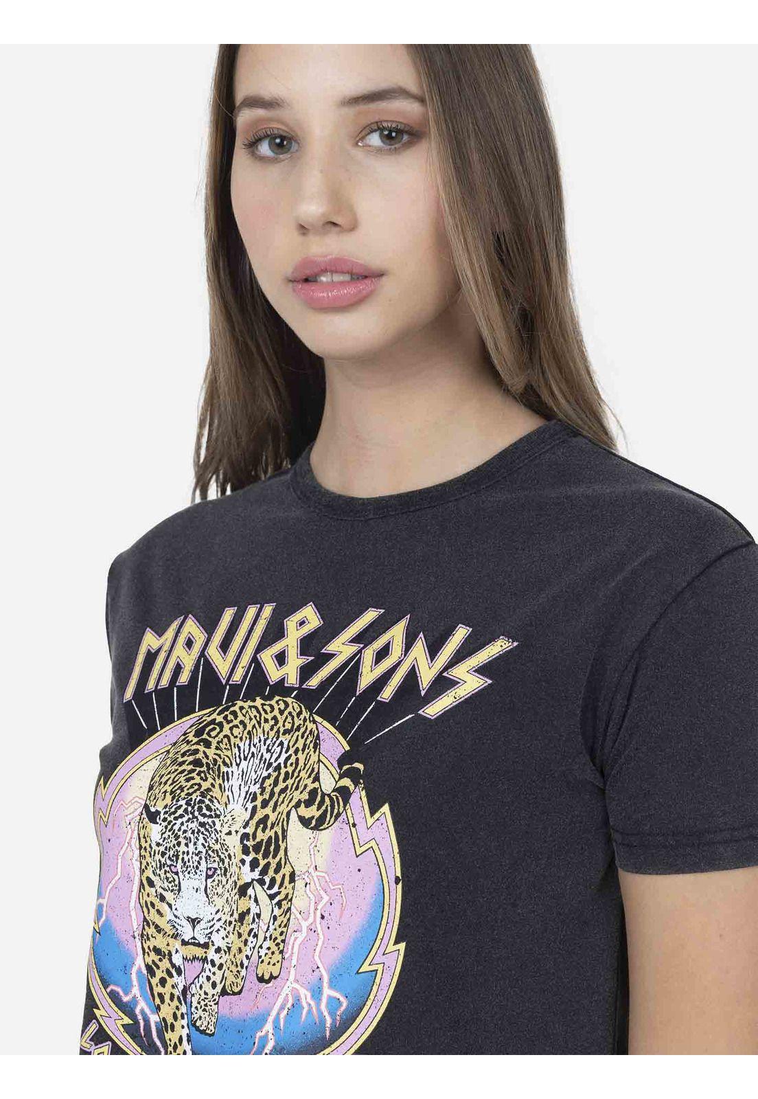 Polera Mujer THUNDER LEOPARD Negro Maui and Sons-2