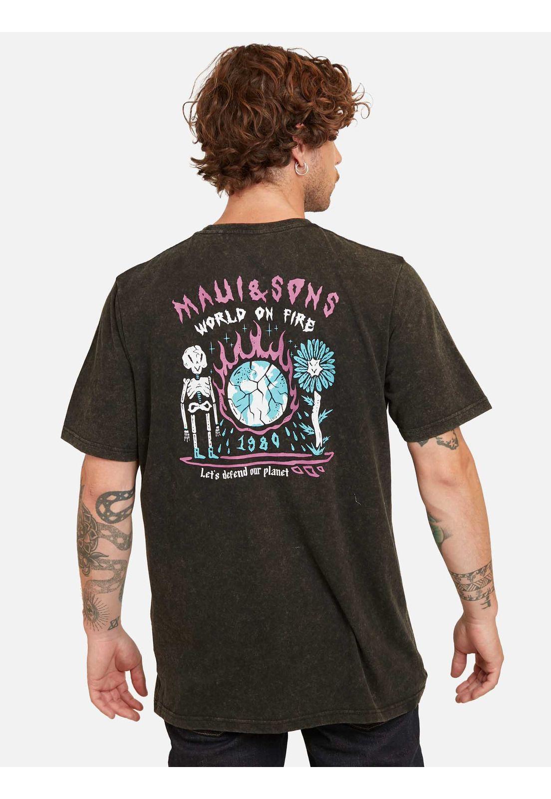 Polera World On Fire Ss Teed Negro Hombre Maui And Sons-1