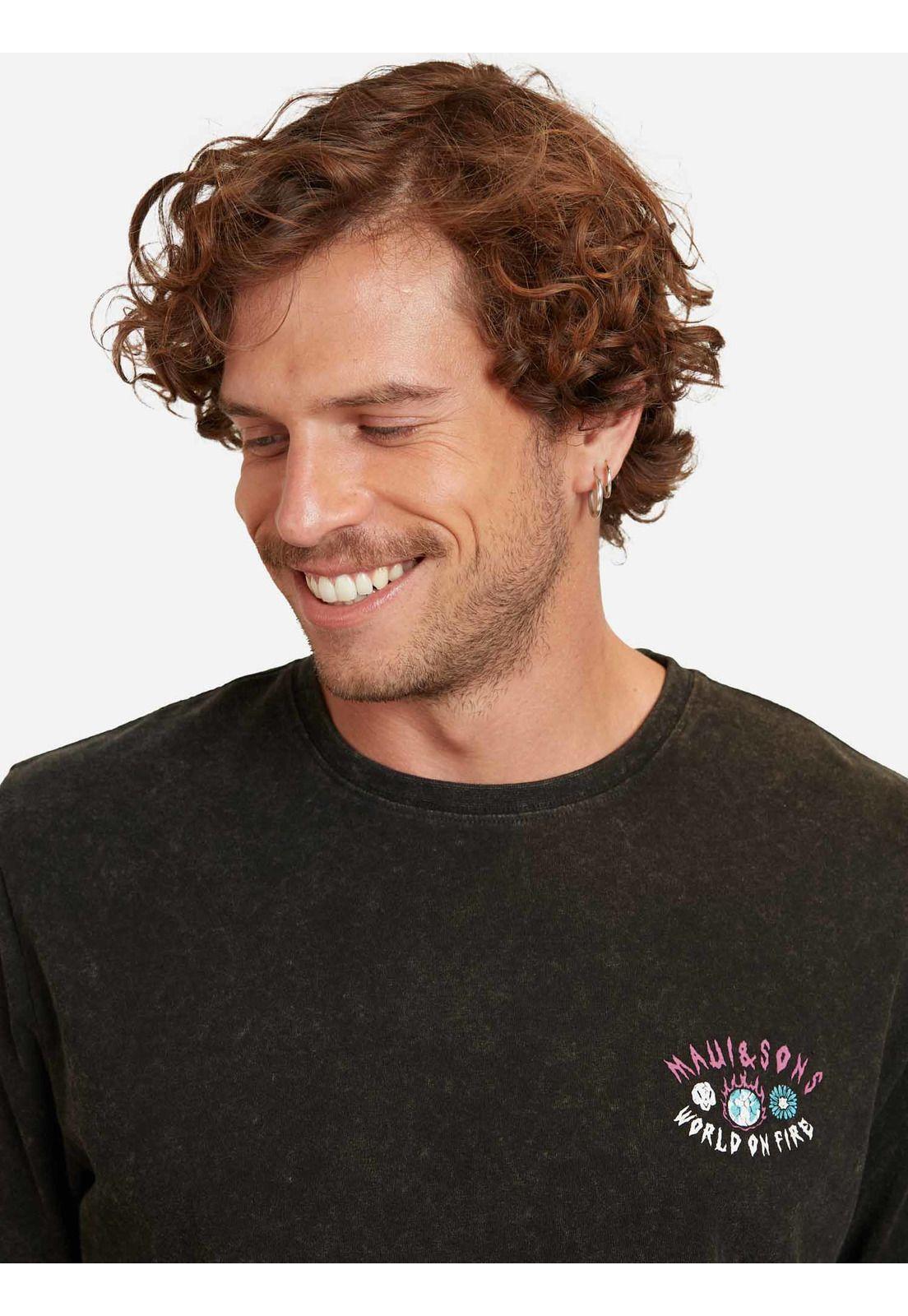 Polera World On Fire Ss Teed Negro Hombre Maui And Sons-2