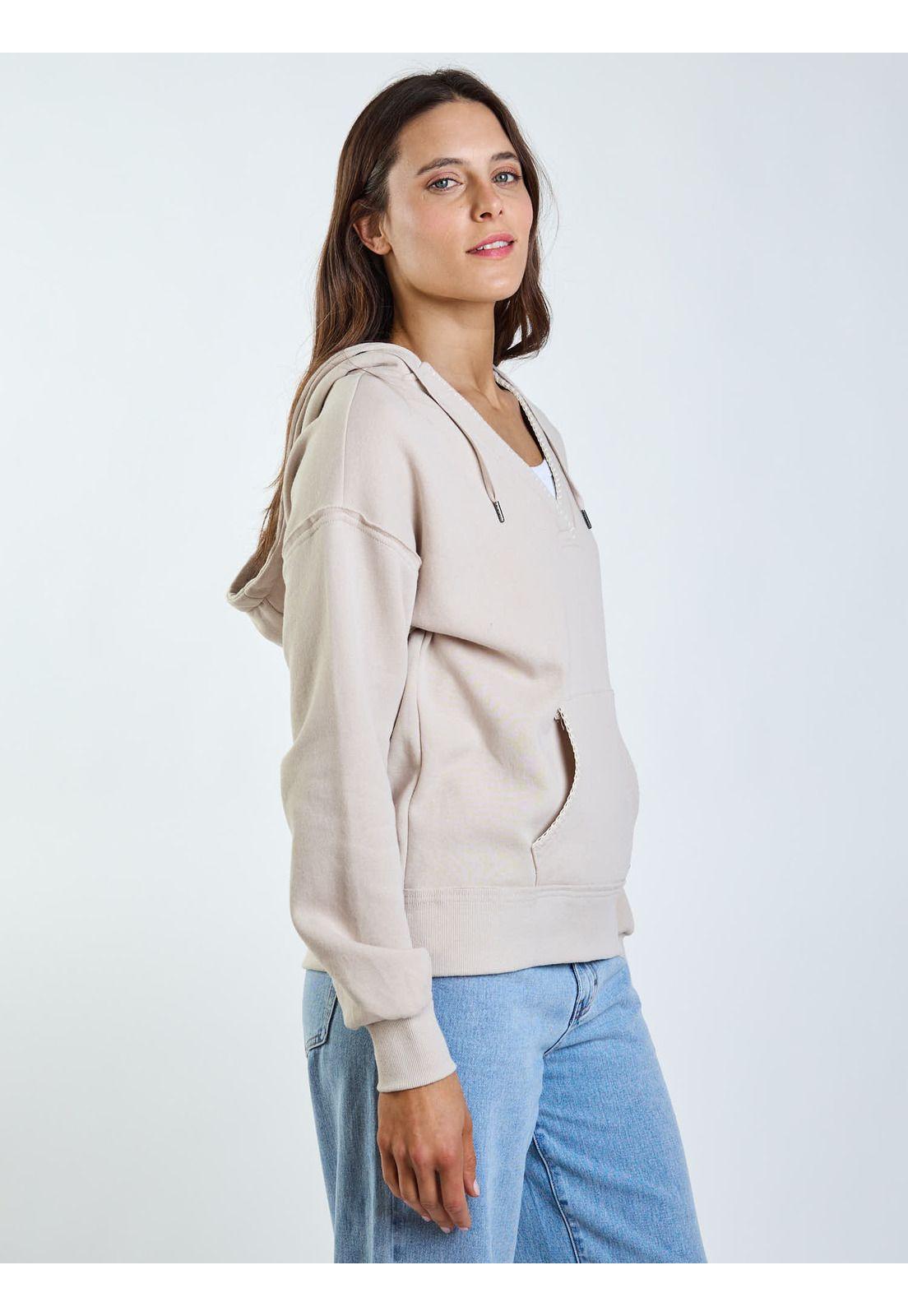 Poleron Canguro Wavey Beige Mujer Maui and Sons-2